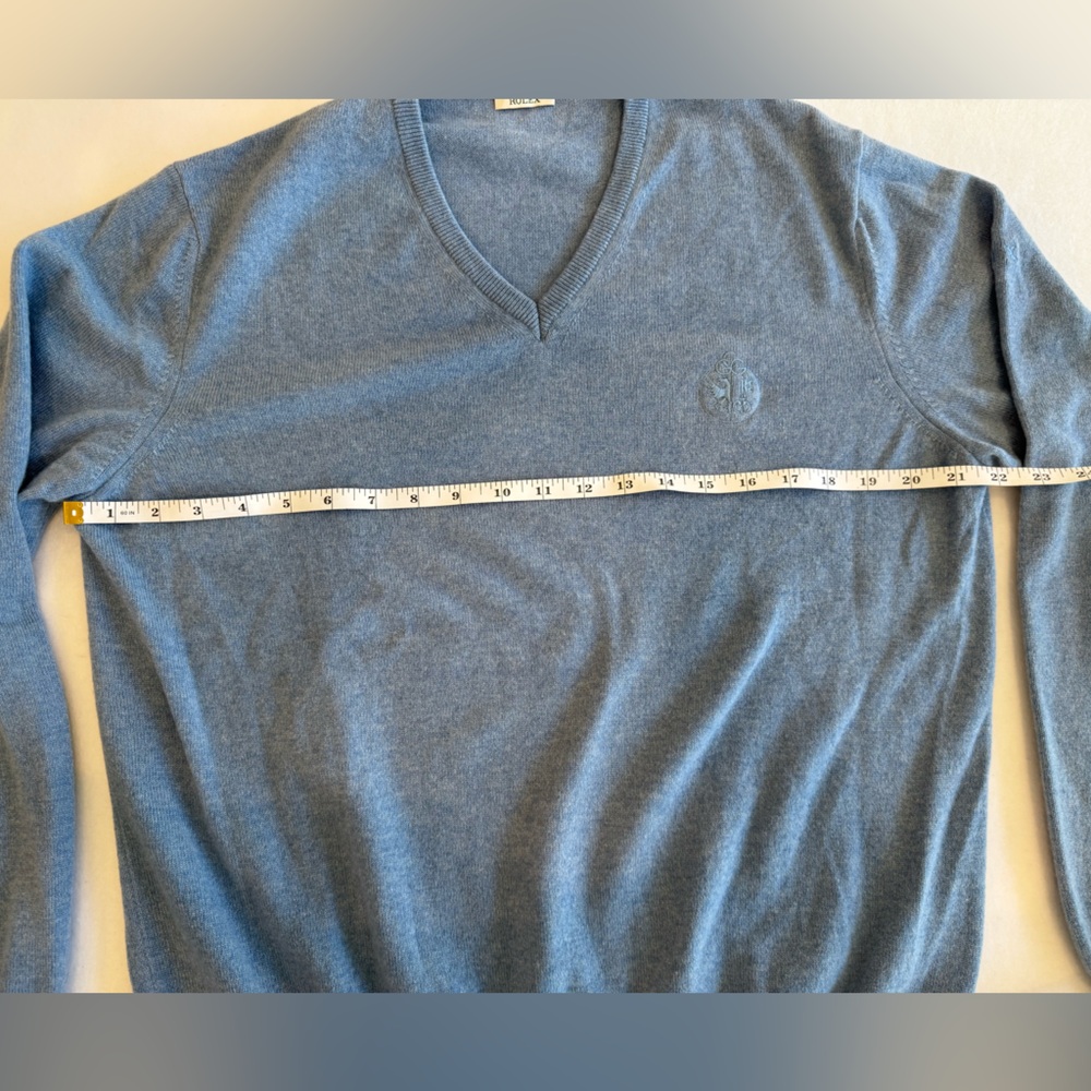 Rolex V-Neck Cashmere Sweater in Classic Blue - Picture 5 of 8